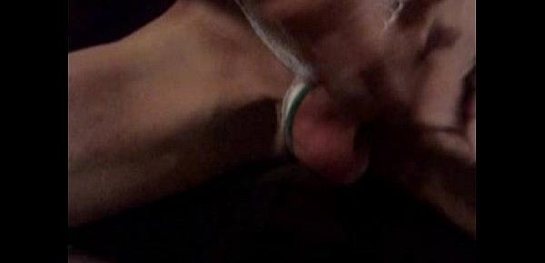  Stroking my shaved Cock in crotchless panties wIrish hair tie turned Cock Ring